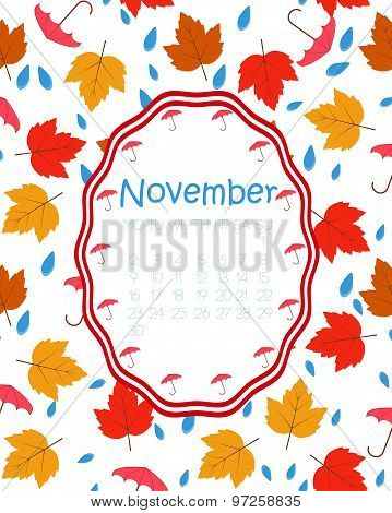 Colorful calendar for November