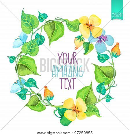 Floral wreaths. Vector watercolor colorful circular floral wreaths with beautiful flowers. Hand draw