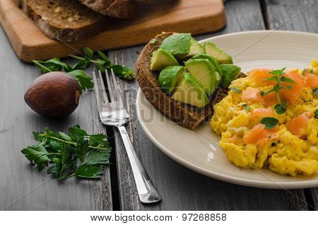 Salmon Scrambled Eggs And Avocado Toast