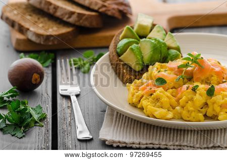 Salmon Scrambled Eggs And Avocado Toast