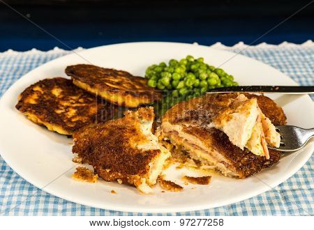 Chicken Cordon Bleu And Potato Pancakes