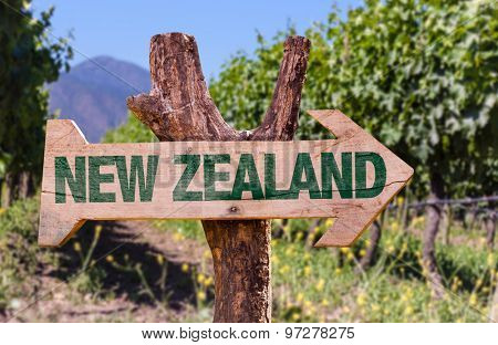 New Zealand wooden sign with winery background