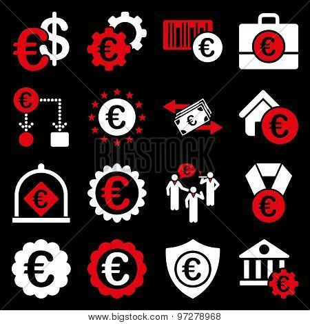 Euro banking business and service tools icons