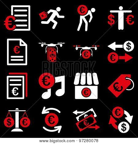 Euro banking business and service tools icons