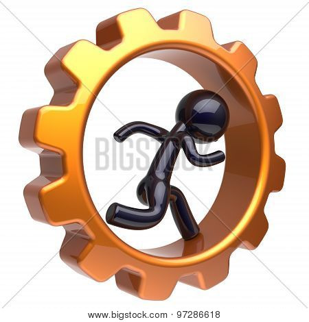Gearwheel Man Character Running Inside Gear Wheel Stylized