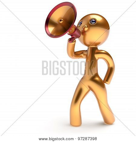 Man Speaking Megaphone Character Making Announcement