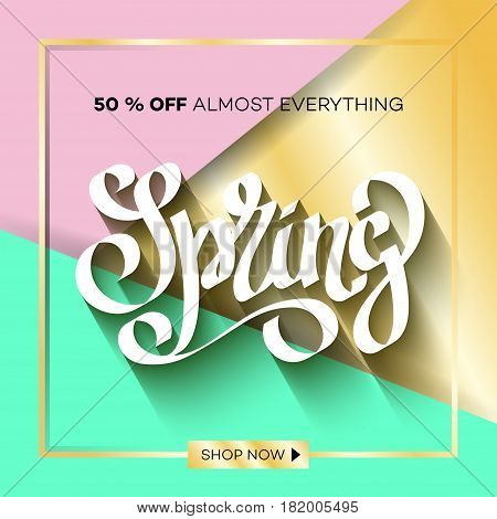 Unique handwritten lettering-Spring on the background template sale banner. Vector illustration for wallpaper flyers invitation posters brochure greeting card banner.
