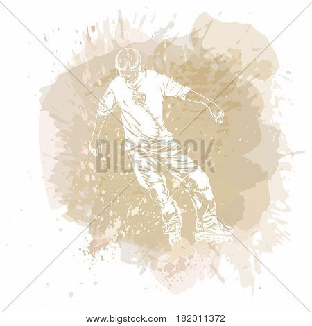 Roller skating. Grunge trend handcrafted splash background/ Good for print, web, flayer design.