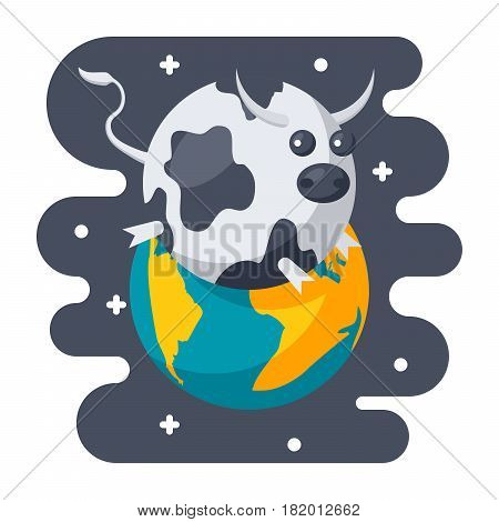 Parody science concept with spherical cow in a vacuum, scientific humor, vector illustration in flat style