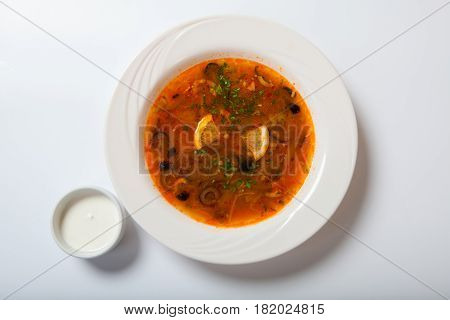 Homemade Meat Soup, Solyanka Or Saltwort.