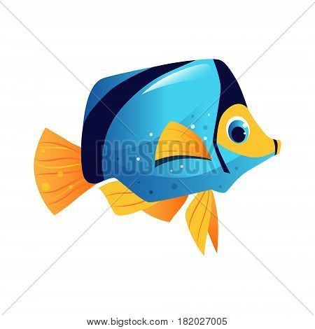 Blue surgeon fish, sea, tropical, aquarium fish. Colorful cartoon character isolated on a white background