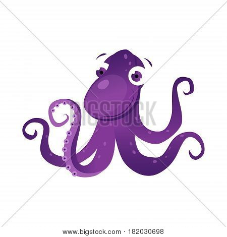 Purple octopus sea creature. Colorful cartoon character isolated on a white background