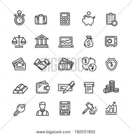 Banking and Accounting Icon Black Thin Line Set for Commerce and Business. Vector illustration