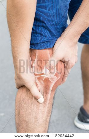Knee bones pain white background Knee injury