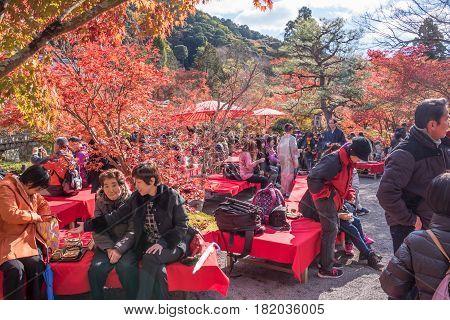 Kyoto Japan - November 27 2015 : Unidentified people visit Eikando temple in autumn.Eikando temple is one of the most popular tourist at Kyoto in high season ( Momiji) Kyoto Japan.