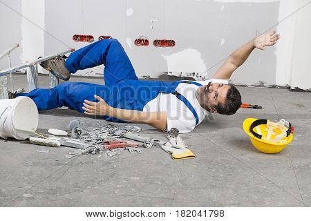 Construction Worker Falling down the Ladder
