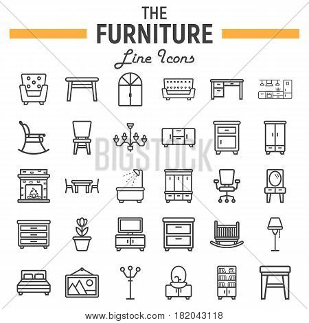 Furniture line icon set interior symbols collection vector sketches logo illustrations linear pictograms package isolated on white background eps 10.