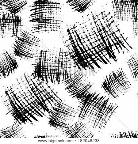 Vector monochrome abstract stroke blocks seamless pattern isolated on white background.