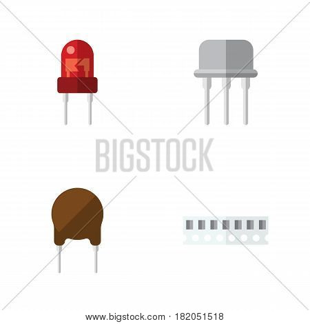 Flat Device Set Of Triode, Resist, Memory And Other Vector Objects. Also Includes Resist, Semiconductor, Transducer Elements.