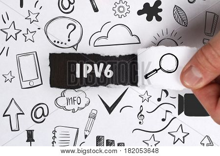 Business, Technology, Internet And Network Concept. Young Businessman Shows The Word: Ipv6