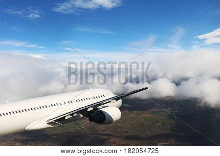 Plane in the sky flight travel transport airplane background black white