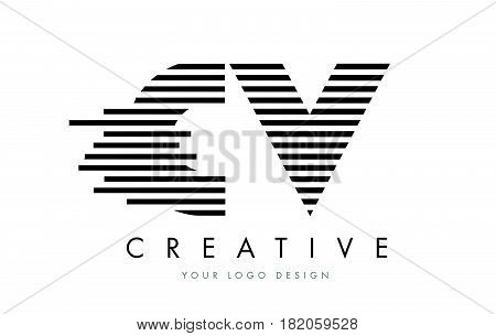 Cv C V Zebra Letter Logo Design With Black And White Stripes