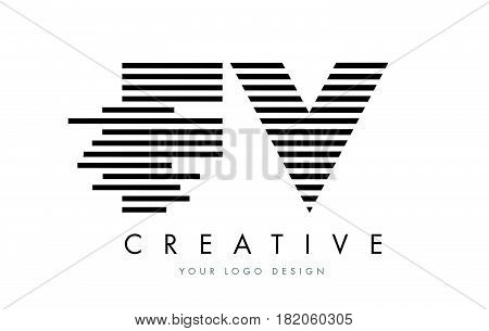 Fv F V Zebra Letter Logo Design With Black And White Stripes
