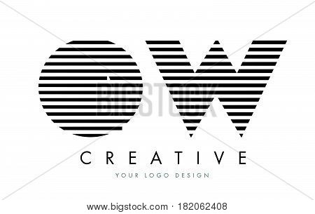 Ow O W Zebra Letter Logo Design With Black And White Stripes