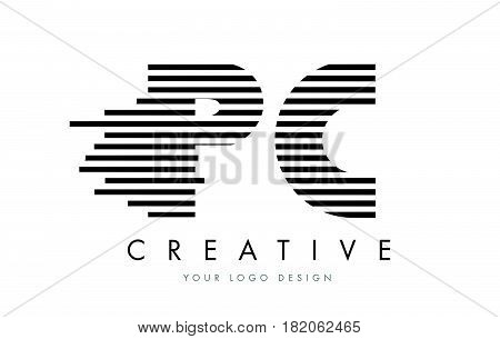 Pc P C Zebra Letter Logo Design With Black And White Stripes