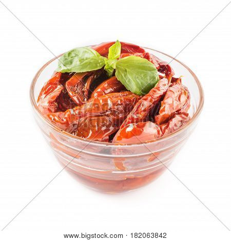 Italian Appetizer - Sundried Tomato In Bowl On The White Background