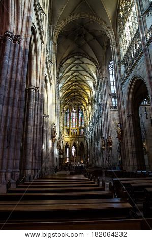 St.Vitus Cathedral the gothic masterpiece architecture of Prague Czech Republic.