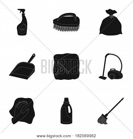 Cleaning, washing and everything connected with it. A set of icons for cleaning. Cleaning and maid icon in set collection on black style vector symbol stock web illustration.