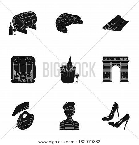 Attractions in France. Things to learn about France. France country icon in set collection on black style vector symbol stock web illustration.