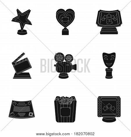A set of awards for the movie viewings. Gold, silver and bronze awards to the Director, the actor. Moovie awards icon in set collection on black style vector symbol stock web illustration.