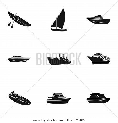 Sea transport, boats, ships. To transport people, thunderstorms. Ship and water transport icon in set collection on black style vector symbol stock web illustration.