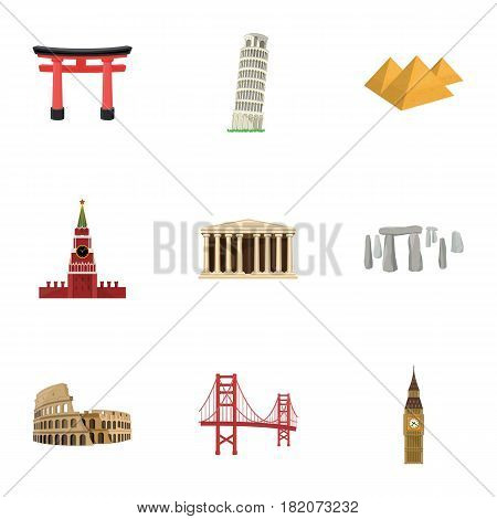 Sights of the countries of the world. Famous buildings and monuments of different countries and cities. Countries icon in set collection on cartoon style vector symbol stock web illustration.