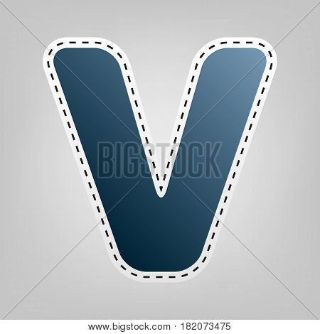 Letter V sign design template element. Vector. Blue icon with outline for cutting out at gray background.