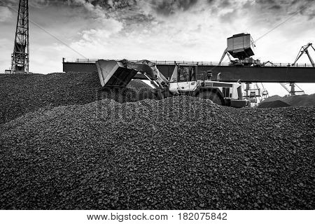 Maritime transportation industry. Work in port coal transshipment terminal.