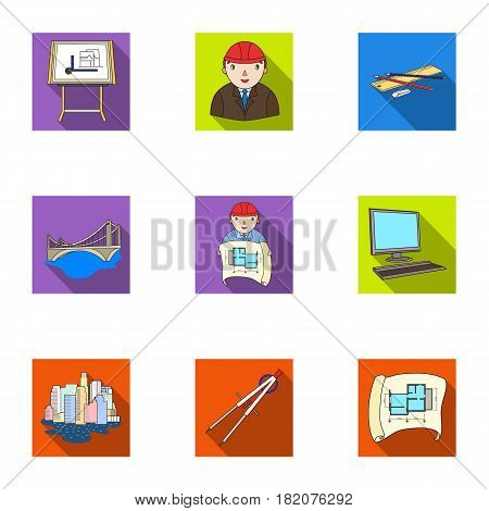 A set of icons on the theme of construction and architects. Builders, architects, and subjects for construction . Architect icon in set collection on flat style vector symbol stock web illustration.