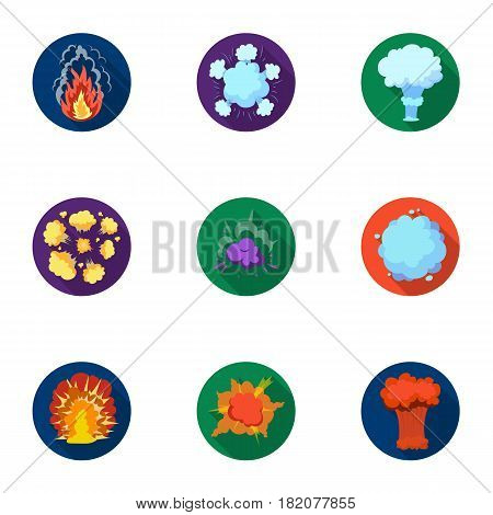 A set of icons about the explosion. Various explosions, a cloud of smoke and fire.Explosions icon in set collection on flat style vector symbol stock web illustration.