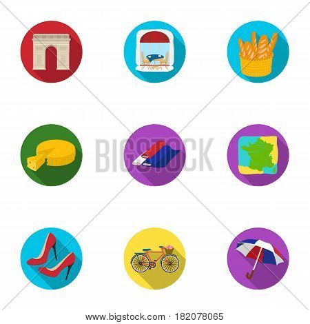 Attractions in France. Things to learn about France. France country icon in set collection on flat style vector symbol stock web illustration.