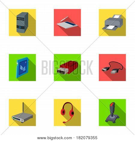 Computer accessories. Headphones, computer parts, accessories.Personal computer icon in set collection on flat style vector symbol stock web illustration.