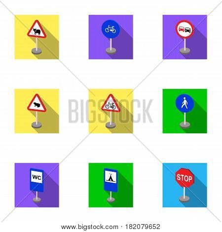 Set of road signs. Signs of prohibition, permission, priority. Road signs icon in set collection on flat style vector symbol stock web illustration.