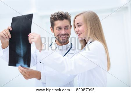 Closeup portrait of intellectual healthcare professionals with w