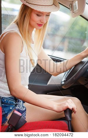 Driver Hand Shifting The Gear Stick