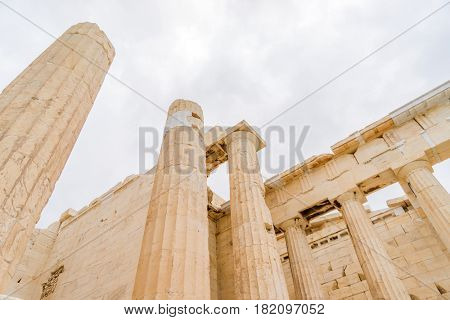 columns of the Acropolis (Propilea) Athens Greece