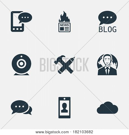 Vector Illustration Set Of Simple Blogging Icons. Elements E-Letter, Overcast, Repair And Other Synonyms Pencil, Hot And Cloud.