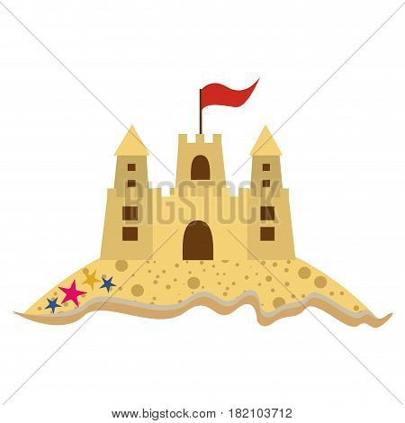 color silhouette with beach and sandcastle with flag vector illustration