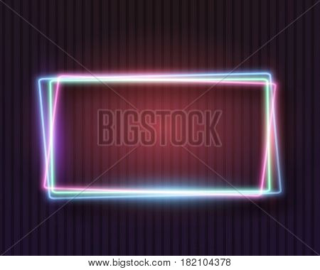 Illustration of Vintage Neon Frame. Realistic Vector Neon Sign Icon. Bar Advertising Retro Glowing Neon Frame Template