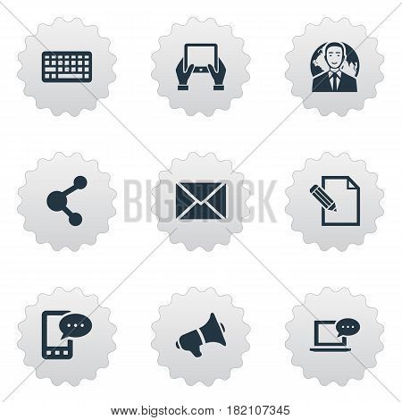 Vector Illustration Set Of Simple Newspaper Icons. Elements Keypad, Document, Laptop And Other Synonyms Missive, Keyboard And Network.